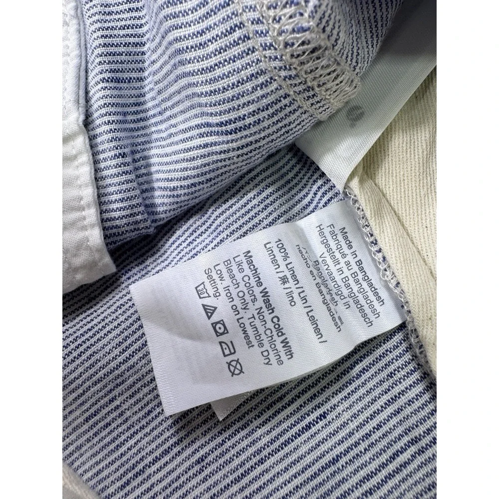 J Crew 100% Linen Shorts Men's 35x9 (37x9.5) Blue White Striped Resort Beach